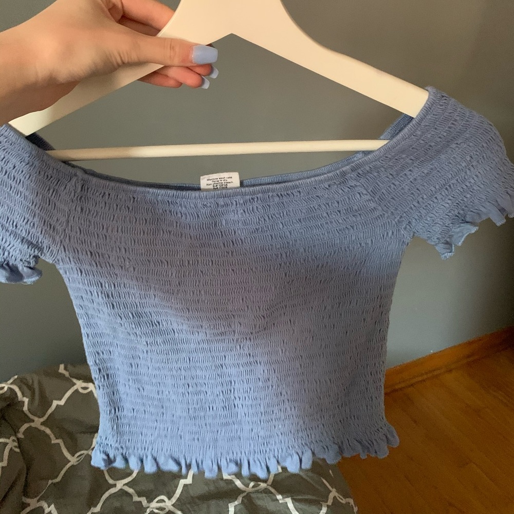 Light Blue Off Shoulder Crop Top